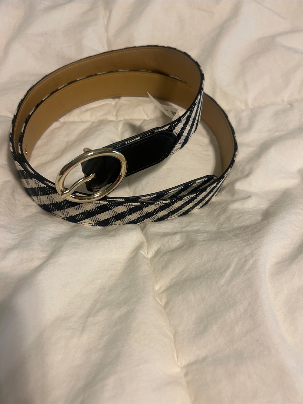 NWOT  Talbots xL Black/White Plaid Belt with Round Buckle